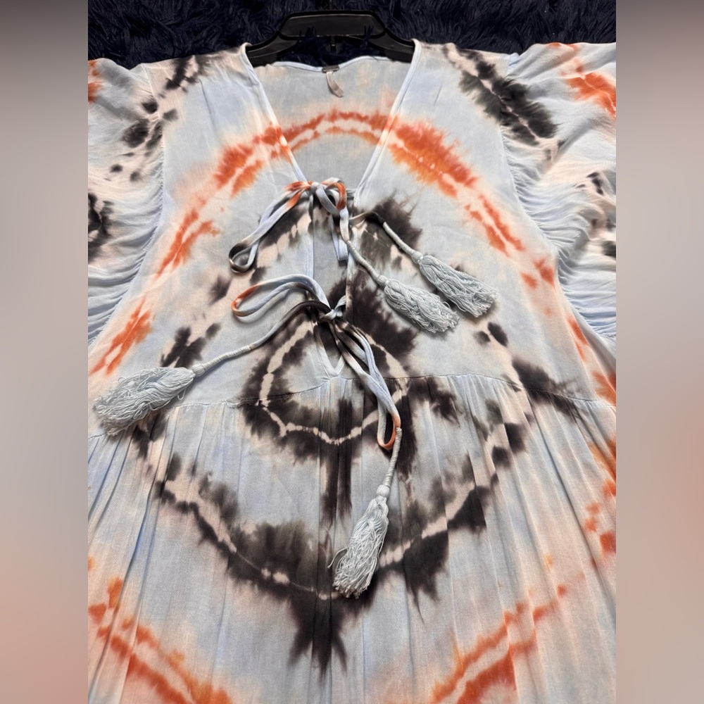 Young Fabulous & Broke Dawn Balloon Sleeve Tie Dye Dress Tangerine Radial. M - Picture 7 of 12
